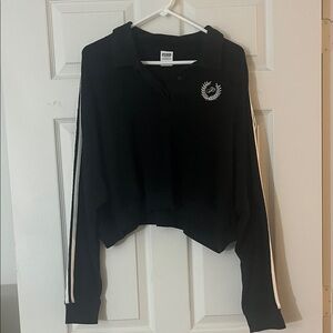 PINK Victoria's Secret Black Cropped Hoodie with White Stripes